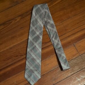Calvin Klein Silver Pink Burgandy Plaid Tie - 100% Silk